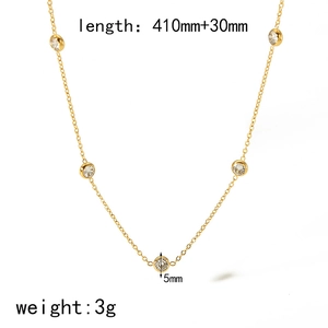 18k gold plated stainless steel necklace with round cubic zirconia, 410mm length plus extension