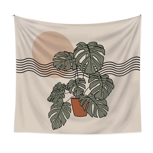 Bohemian monstera leaf tapestry with sun design for Nordic home wall decoration