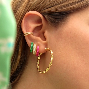 S925 silver hoop earrings set with colorful zircon stones and gold ear cuff jewelry