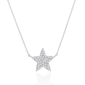 Macro detail of silver star pendant necklace with pavé micro-set cubic zirconia stones