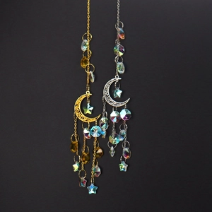 Moon Star Crystal Suncatcher Hanging Ornament Metal Hollow Prism Rainbow Maker Garden Window Home Decor Modern Style