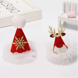 Weihnachts-Haarspangen-Set mit roter Spitze, Elchgeweih und Mini-Weihnachtsmann-Hüten