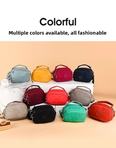 Nylon crossbody bags in 11 colors featuring multi-zipper layers and round logo