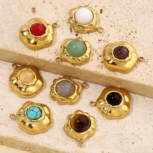 French geometric marquise natural stone flower pendants in 9 colors with gold steel base