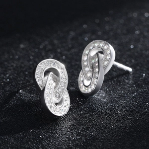 925 silver interlocking double ring earrings with micro-pave white zircon stones