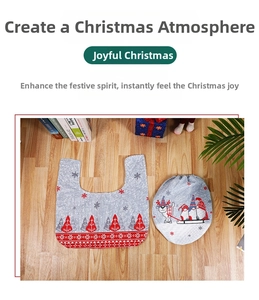 Detailed view of plush Christmas toilet mat set featuring cartoon reindeer and puppy patterns