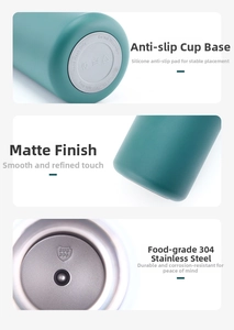 Detail of 304 stainless steel bottle with matte finish and non-slip silicone base