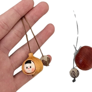 Ethnic style wood bead necklace with handmade pendant and brown wax rope for women