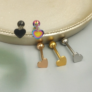 Set of five heart-shaped stainless steel tongue rings in various metallic finishes