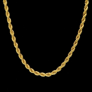 Polished 18K gold-plated 3mm rope chain necklace for men and women with twisted texture