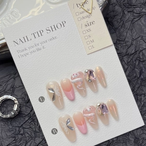 Faux Ongles Faits Main Aurora Dégradé Rose Design Serpent Strass Papillon Forme Amande Élégants
