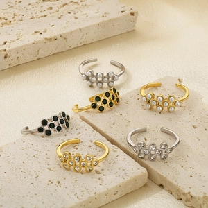 INS fashion pearl open rings in gold and silver finish on elegant stone setting
