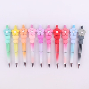 Creative beaded pens set with daisy flower silicone beads and gradient plastic barrels