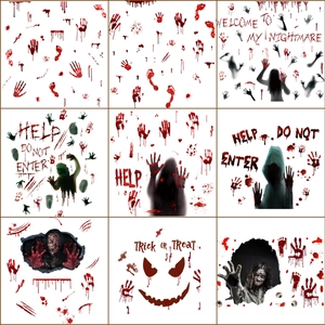 Set of Halloween bloody handprint and footprint window stickers with scary silhouettes