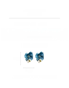 Detail view of teal enamel flower earrings with yellow bee, showing dimensions and weight