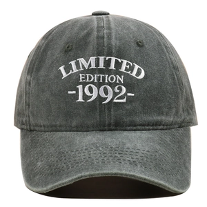 Close-up of LIMITED EDITION 1992 embroidery on vintage washed cotton baseball cap