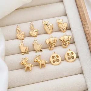 Elephant Heart Animal Button Charms Gold Plated Copper Pendants For DIY Jewelry Making Necklaces Bracelets Accessories