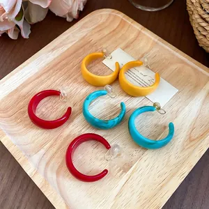 Chic acrylic C-shape hoop earrings in assorted colors and marble textures for women