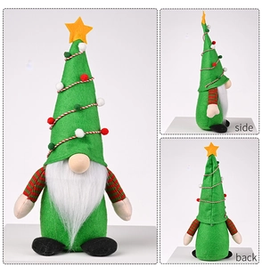 Detailed views of Christmas gnome plush with green tree hat showing side and back perspectives