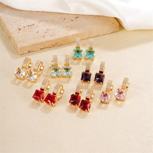 Luxury square zircon hoop earrings in multiple colors with gold-plated finish