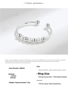 Detail showing S925 sterling silver beads and adjustable opening of the anxiety ring