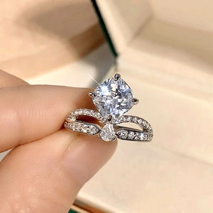 Luxe Kussen Geslepen Cubic Zirconia Ring Koper Micro Pave Peervorm Zirkoon Sieraden Voor Vrouwen Verloving Bruiloft