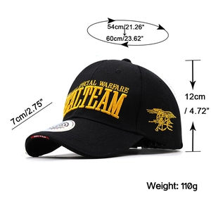 Cappellino tattico con ricamo SEAL TEAM e specifiche dettagliate delle misure