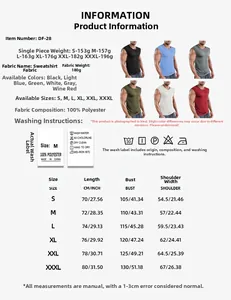 Size chart showing S to 3XL measurements for quick-dry athletic sleeveless shirts