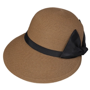 Straw visor cap with black ribbon bow, sun protection equestrian hat for women