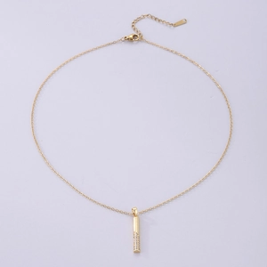 18K gold plated necklace featuring a geometric cylindrical pendant with paved zircons