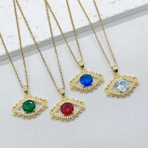 Evil Eye Pendant Necklace 18K Gold Plated Copper With Colorful Cubic Zirconia Turkish Lucky Jewelry For Women