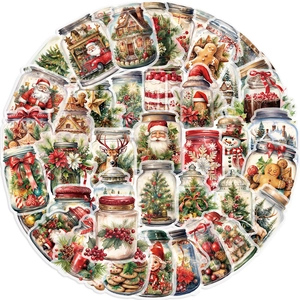 50 autocollants de bocaux de Noël étanches avec des personnages festifs variés