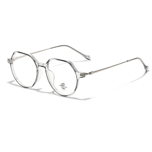 Rhombus TR90 transparent anti-blue light glasses with silver metal temples