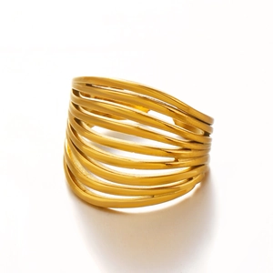 Layered 18K gold plated stainless steel wrap ring with a minimalist open adjustable design