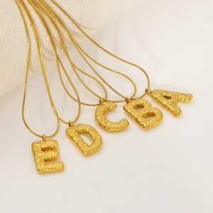 Lava texture gold initial necklaces with 18k gold plated finish for men and women