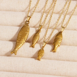 Fish Pendant Necklace Gold Plated Stainless Steel Ocean Series Tropical Fish Dolphin Animal Jewelry For Women