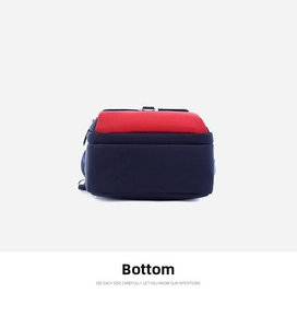 Detailed bottom view of casual oxford cloth crossbody bag with durable blue fabric base