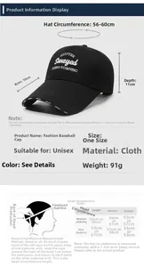 Size chart showing baseball cap measurements and head circumference measurement guide
