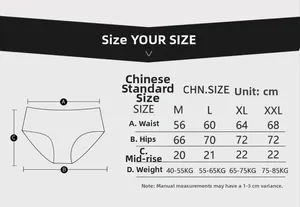 Size chart for women cotton thongs showing waist, hip, and weight measurements in cm