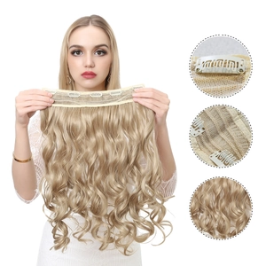 Long wavy blonde hair extension with 5 clips for women for extra hair volume