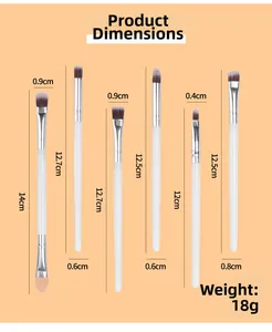 Detail view of 6-piece eye makeup brush set with dimensions and sleek white handles