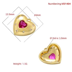 Gold-plated heart pendant with red crystal and white zircon including size measurements