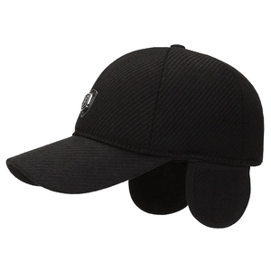 Black winter baseball cap for men with ear protection and textured thick fabric