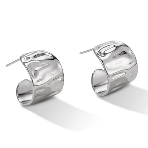 Polished S925 sterling silver chunky teardrop earrings with irregular texture