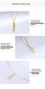 Detailed macro of S925 silver bamboo pendant with 18k gold plating and hand-polished finish