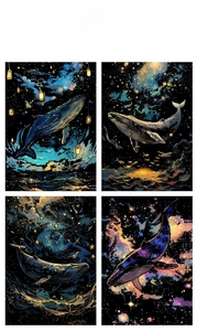 Lot de 4 tableaux à gratter lumineux baleine avec thèmes de ciel étoilé et cosmique