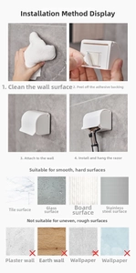 Wall-mounted razor holder installation guide for various bathroom wall surfaces