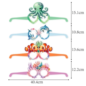 Ocean themed birthday party glasses set with colorful octopus and dolphin paper designs