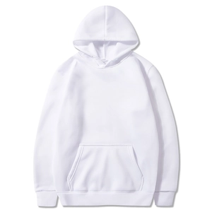 Minimalist white heavyweight cotton hoodie with adjustable drawstring hood and kangaroo pocket
