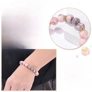 8mm Pink Zebra Jasper and Volcanic Stone elastic beaded bracelet for essential oils